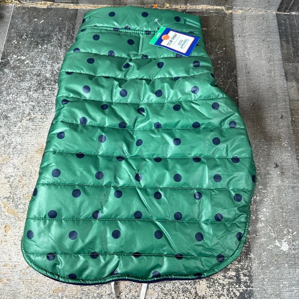 Top-Paw‎ Dog Puffer Jacket Size Large Green Polka Dot New w/tags